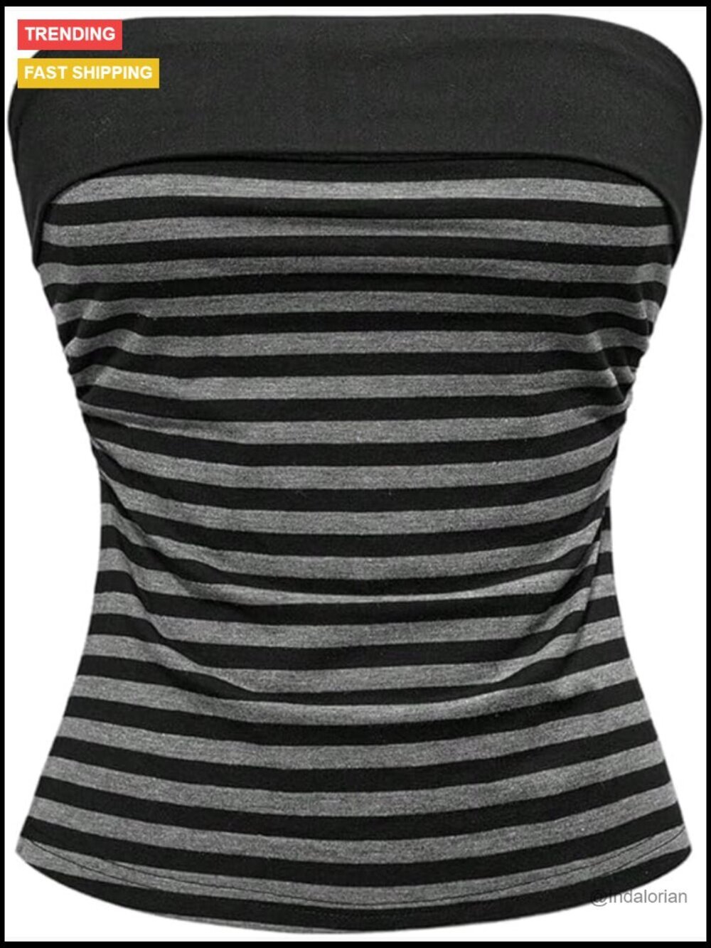 Striped Strapless Crop Tube Top with Side Slit